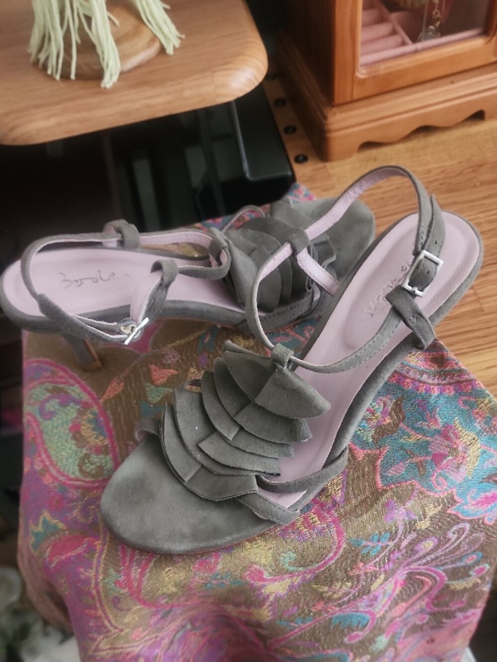 Boden Gray Ruffle Strap Heels - Picture 9 of 9